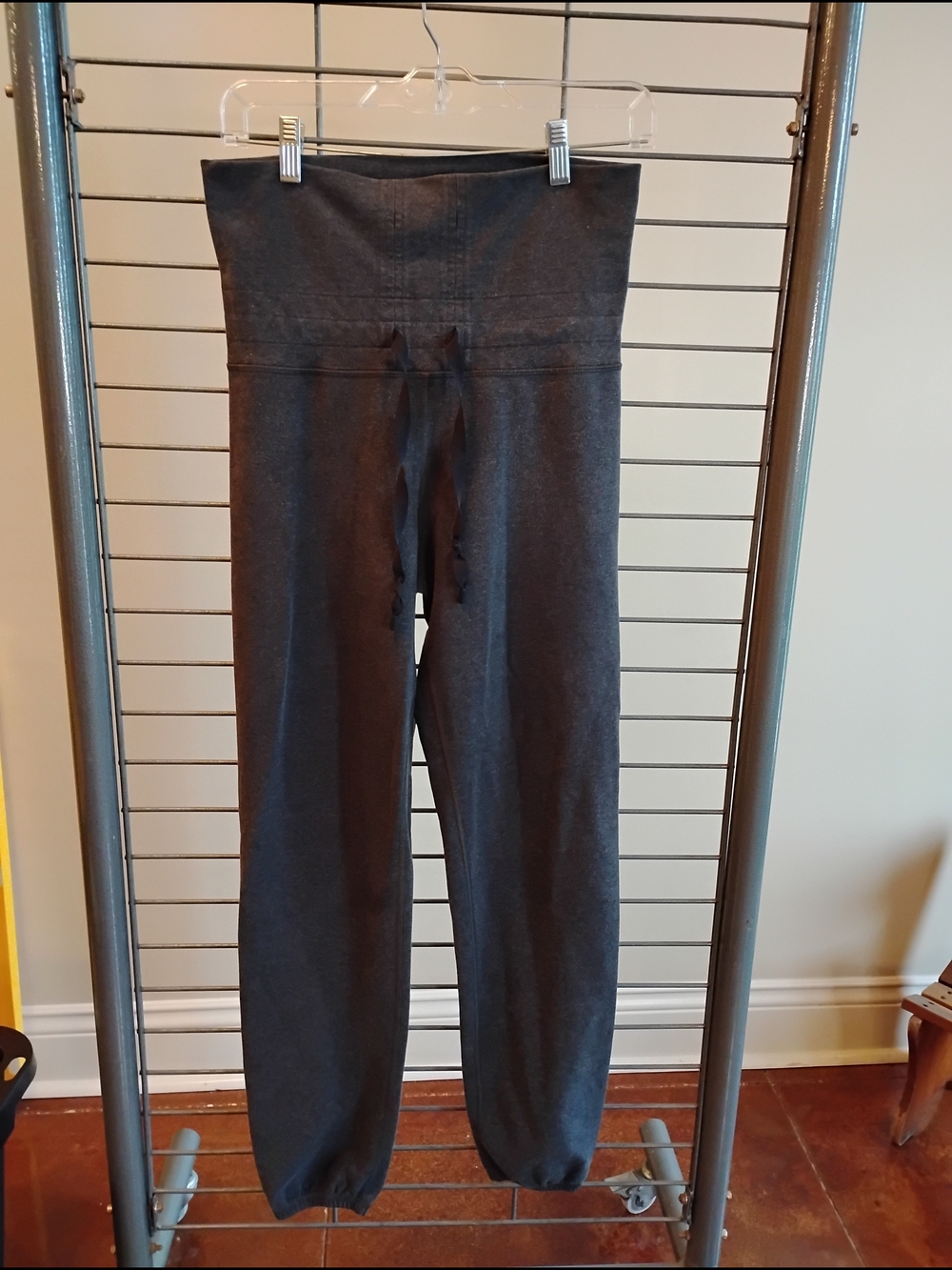 High-Rise Charcoal Workout Pants Adjustable Drawstring Elastic Ankles